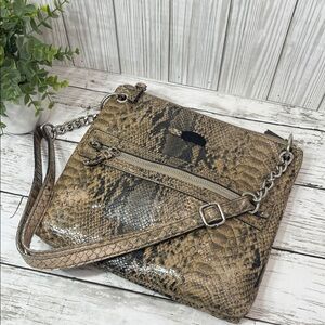 Nicole Faux Snakeskin Crossbody Shoulder Bag Brown Neutral Animal Print